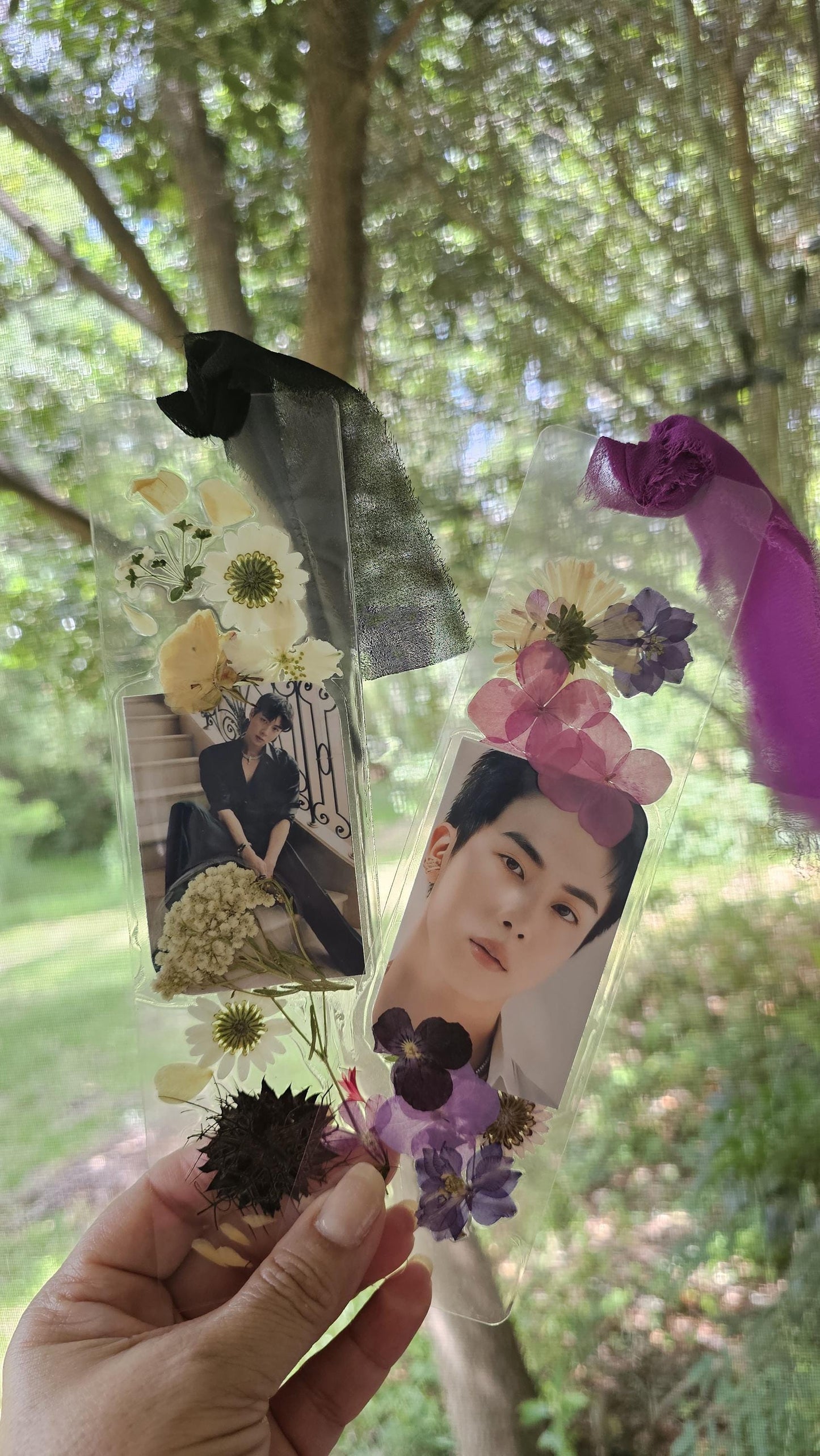 Pressed Floral Laminate Bookmarks with Picture - KPOP OT7 INSPIRED